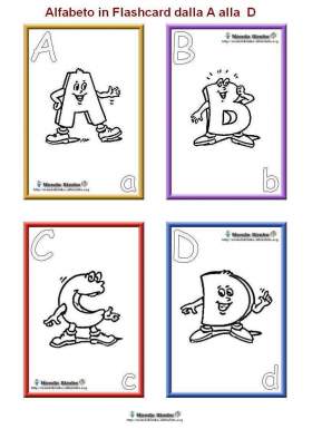 disegno alfabeto lettera a b c d colorare flash card