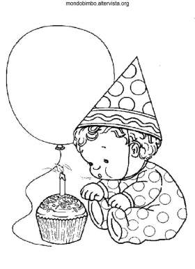 disegno compleanno colorare bambino torta palloncino