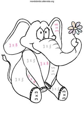 disegno elefante colorare calcola e colora