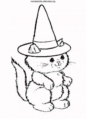 disegno halloween colorare gatto cappello strega