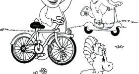 disegno barney e friends colorare baby bj bici